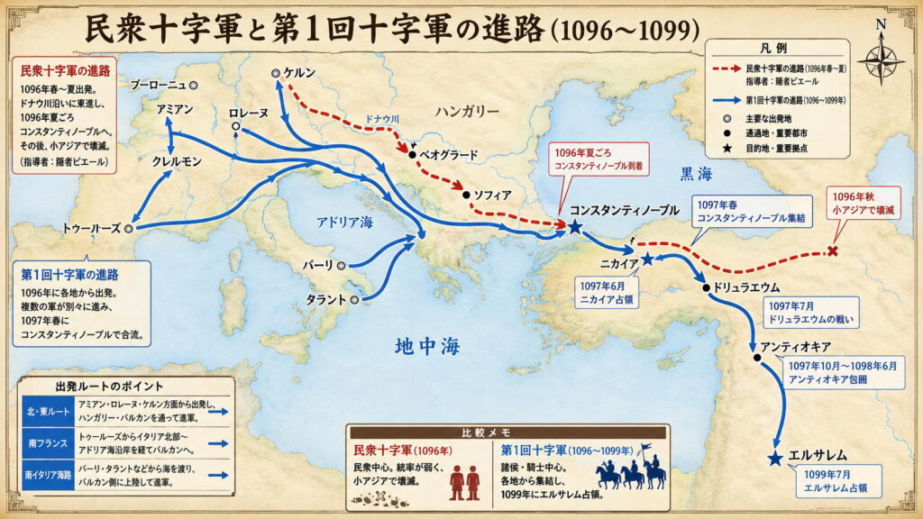 第1回十字軍の経路図