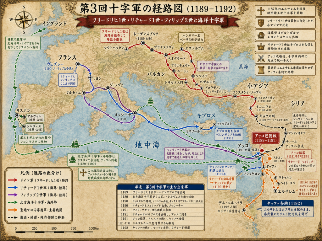 第３回十字軍の経路図
